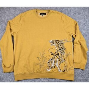Blind Rooster Sweater Mens XL Mustard Yellow Tiger Embroidered Pullover Crewneck